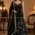 Noir Grace— Black Premium Gown with Antique Gold Kundan & Hand Embroidery | Palkhi Fashion