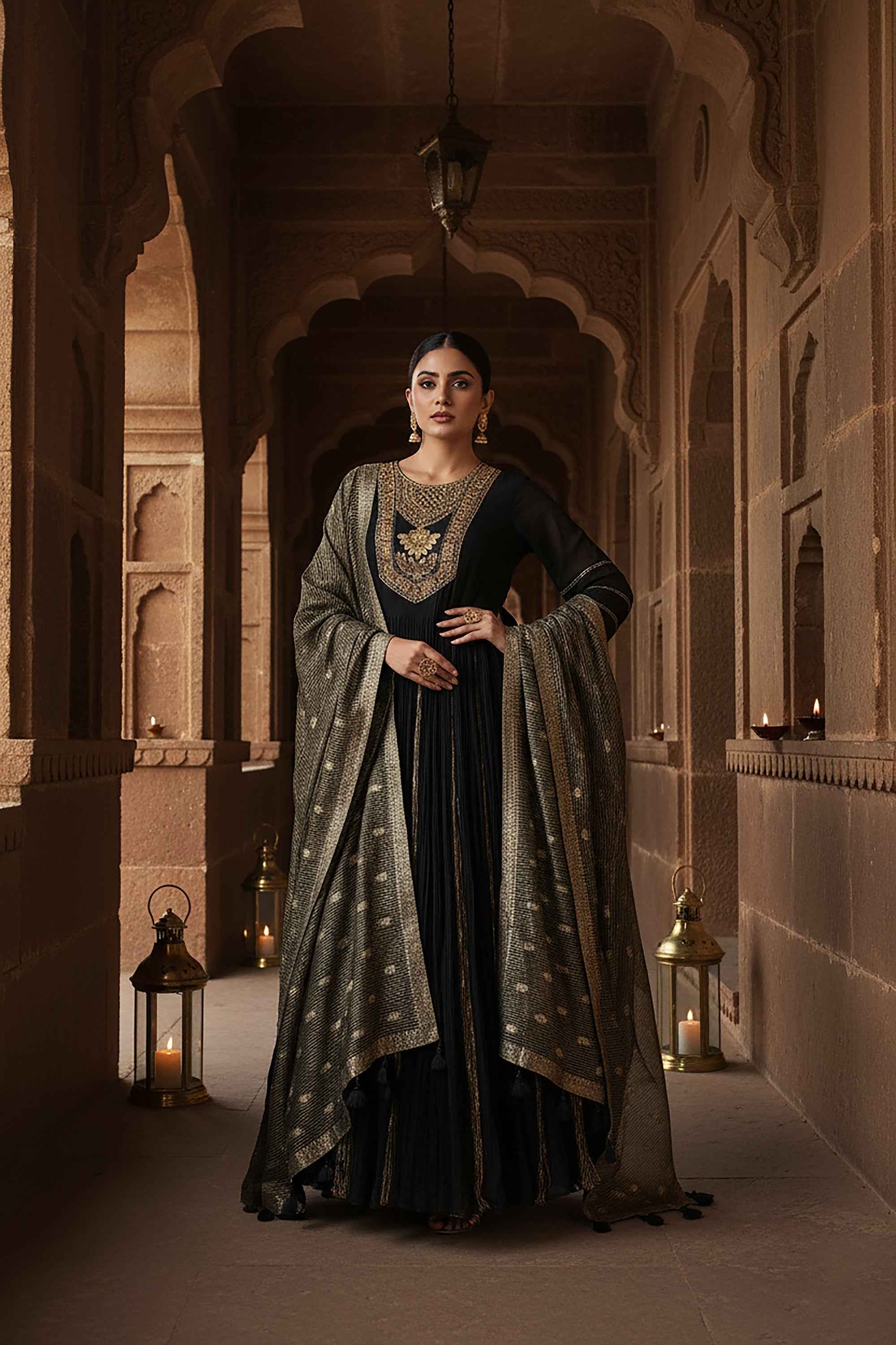 Black Anarkali Suit with Banarasi Dupatta – Palkhi Fashion