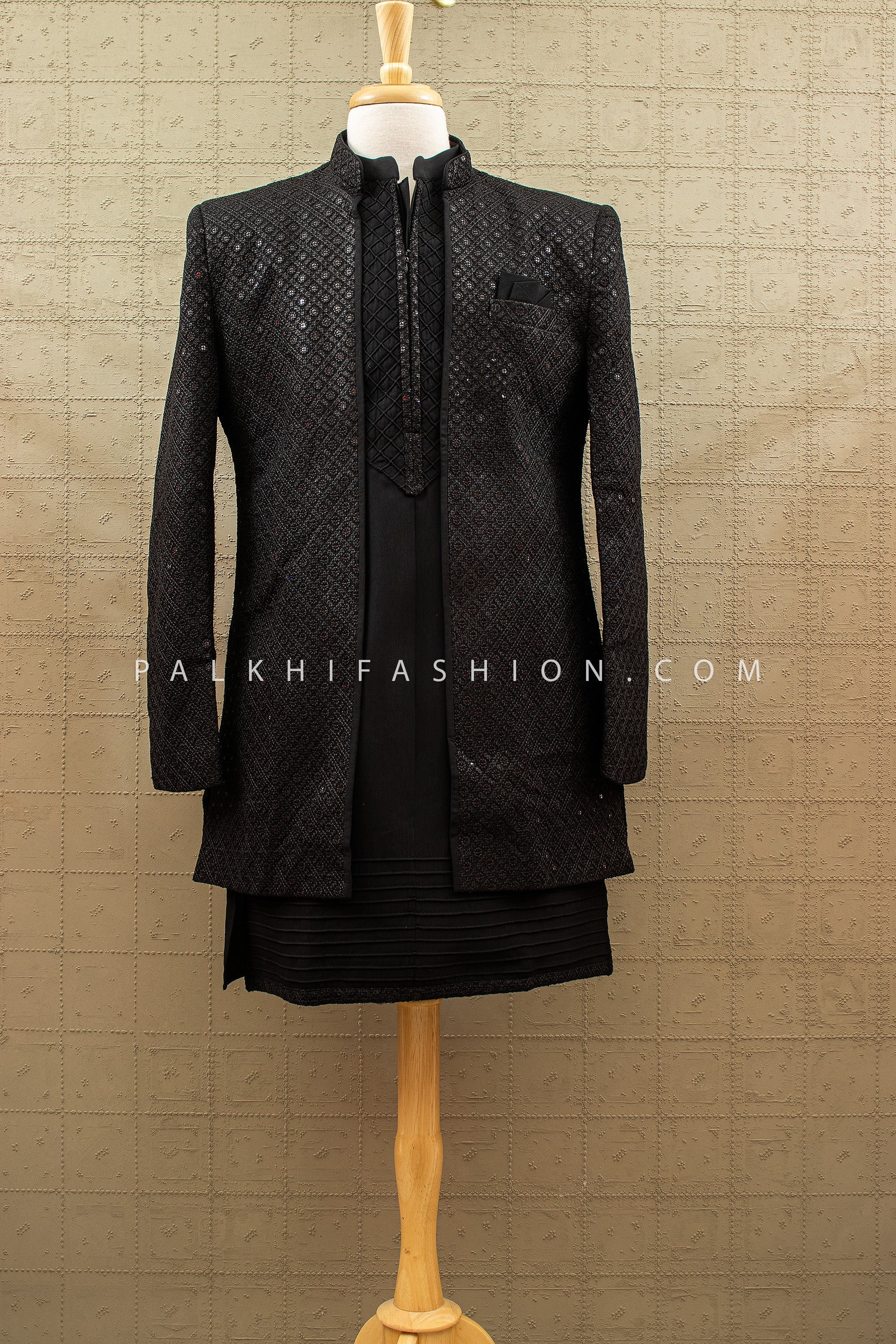 Obsidian Luxe Statement - Designer Black Indo Western Set – Palkhi Fashion