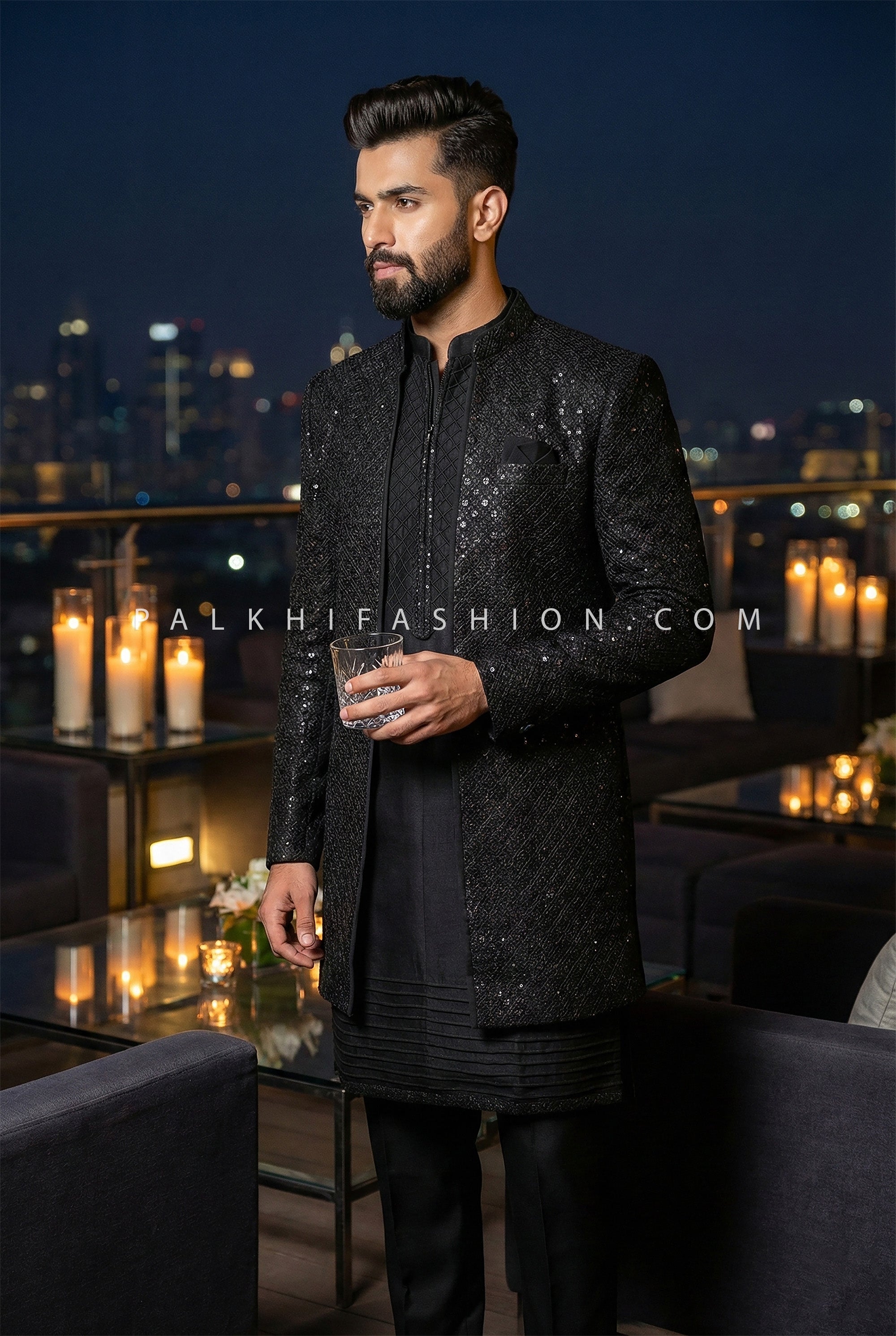 Obsidian Luxe Statement - Designer Black Indo Western Set – Palkhi Fashion