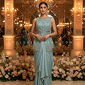 Ocean Luxe: Aqua Indo - Western Drape Tulip Skirt with Hand Embroidery – Palkhi Fashion