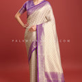 Off - White & Purple Kanjivaram Silk Saree with Elegant Weaving – Palkhi Fashion