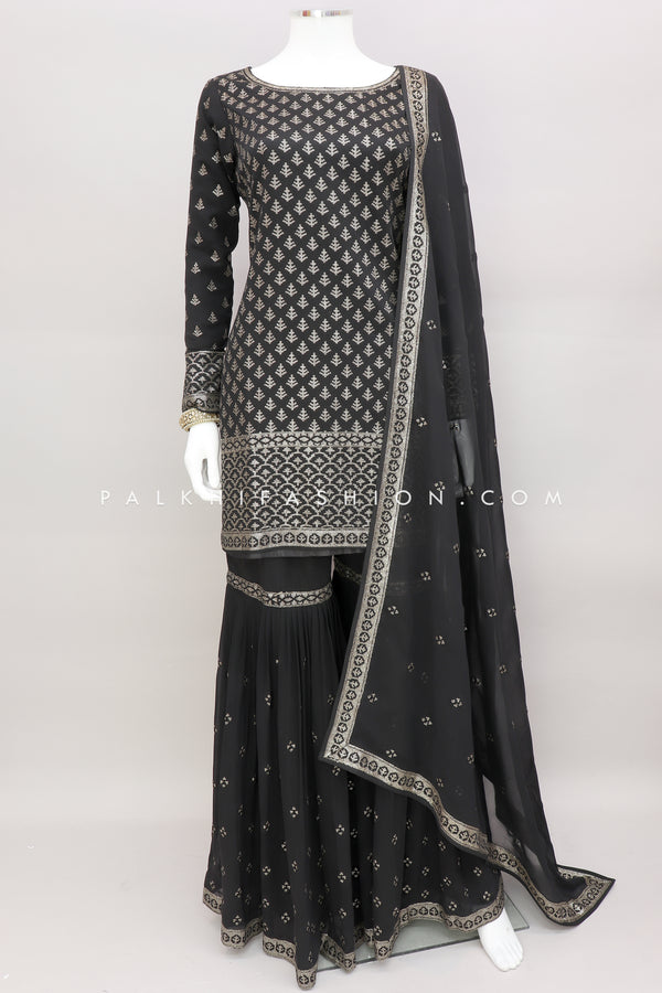 Black Pure Georgette Embroidery Work Palazzo Outfit