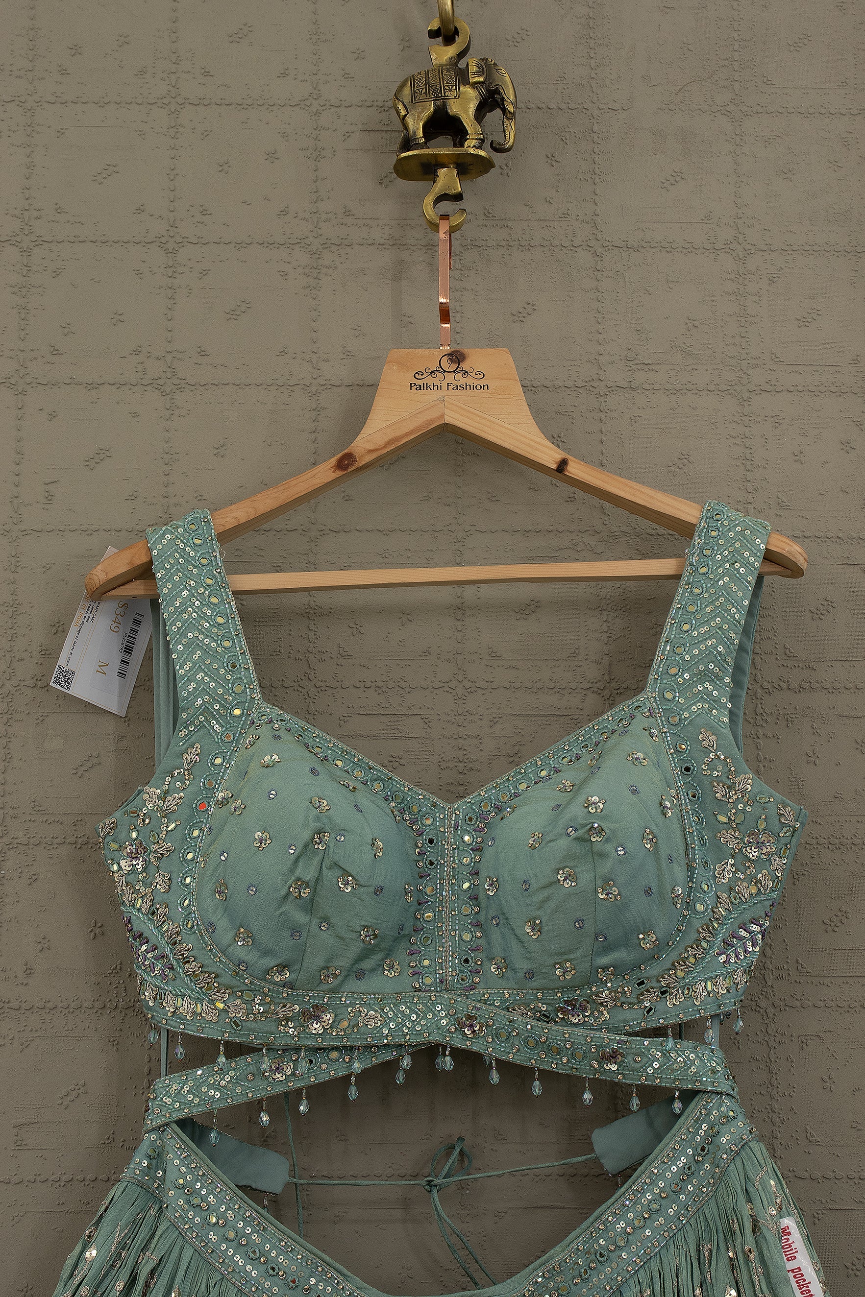 Pastel Aqua Resham & Sequin Scalloped Lehenga Choli | Palkhi Fashion Houston