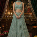 Pastel Aqua Resham & Sequin Scalloped Lehenga Choli | Palkhi Fashion Houston