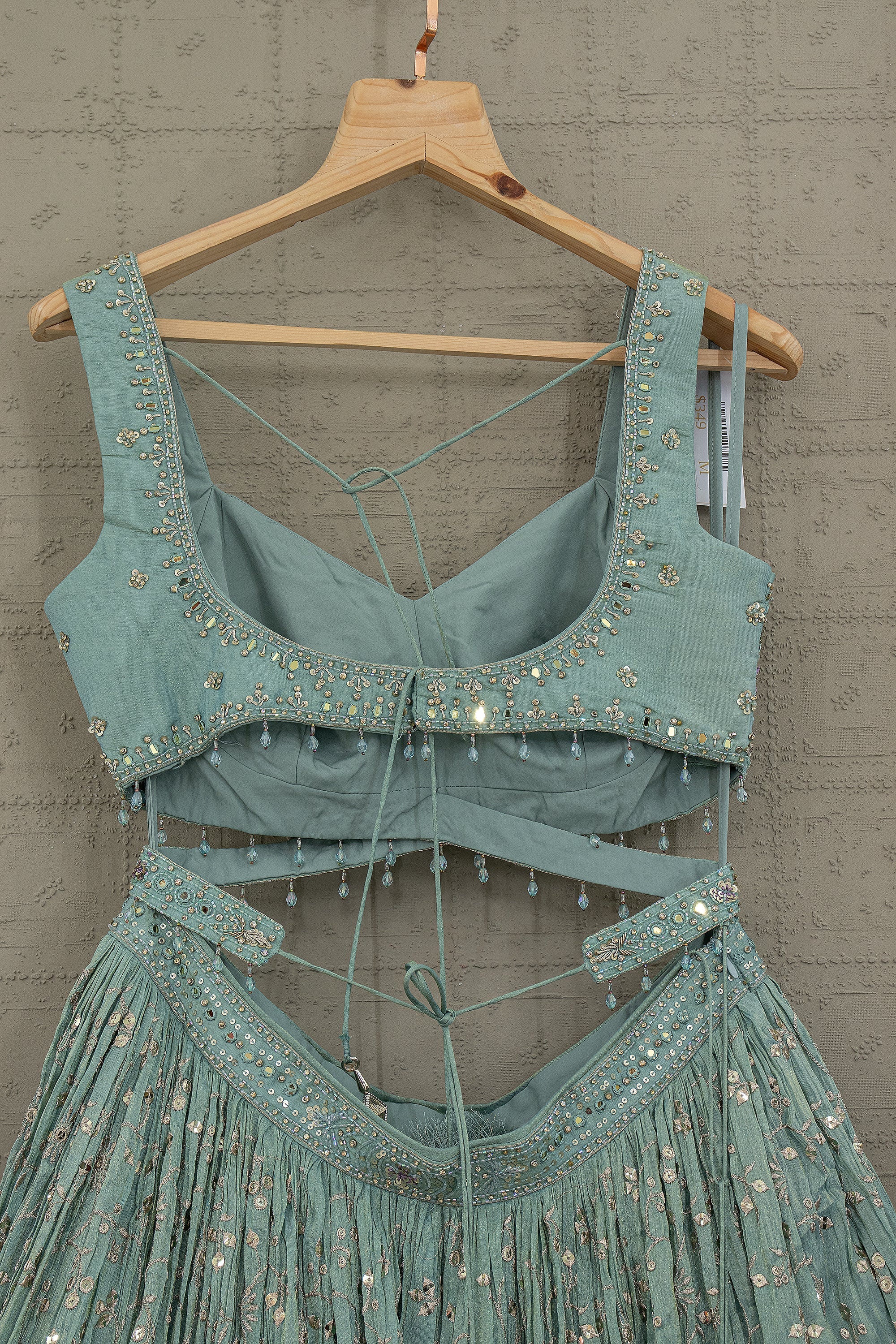 Pastel Aqua Resham & Sequin Scalloped Lehenga Choli | Palkhi Fashion Houston