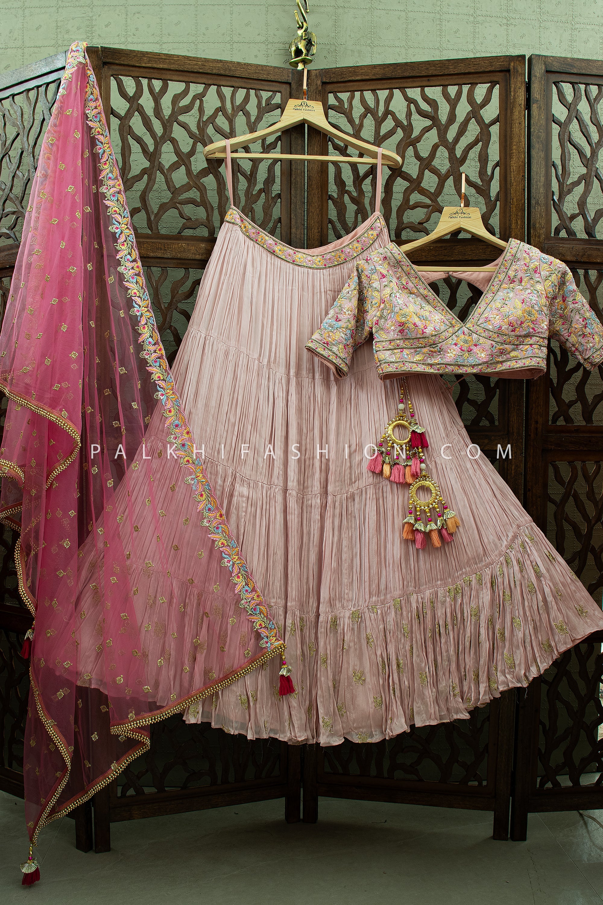 Pastel Bloom - Light Pink Embroidered Lehenga Set with Contrast Dupatta – Palkhi Fashion