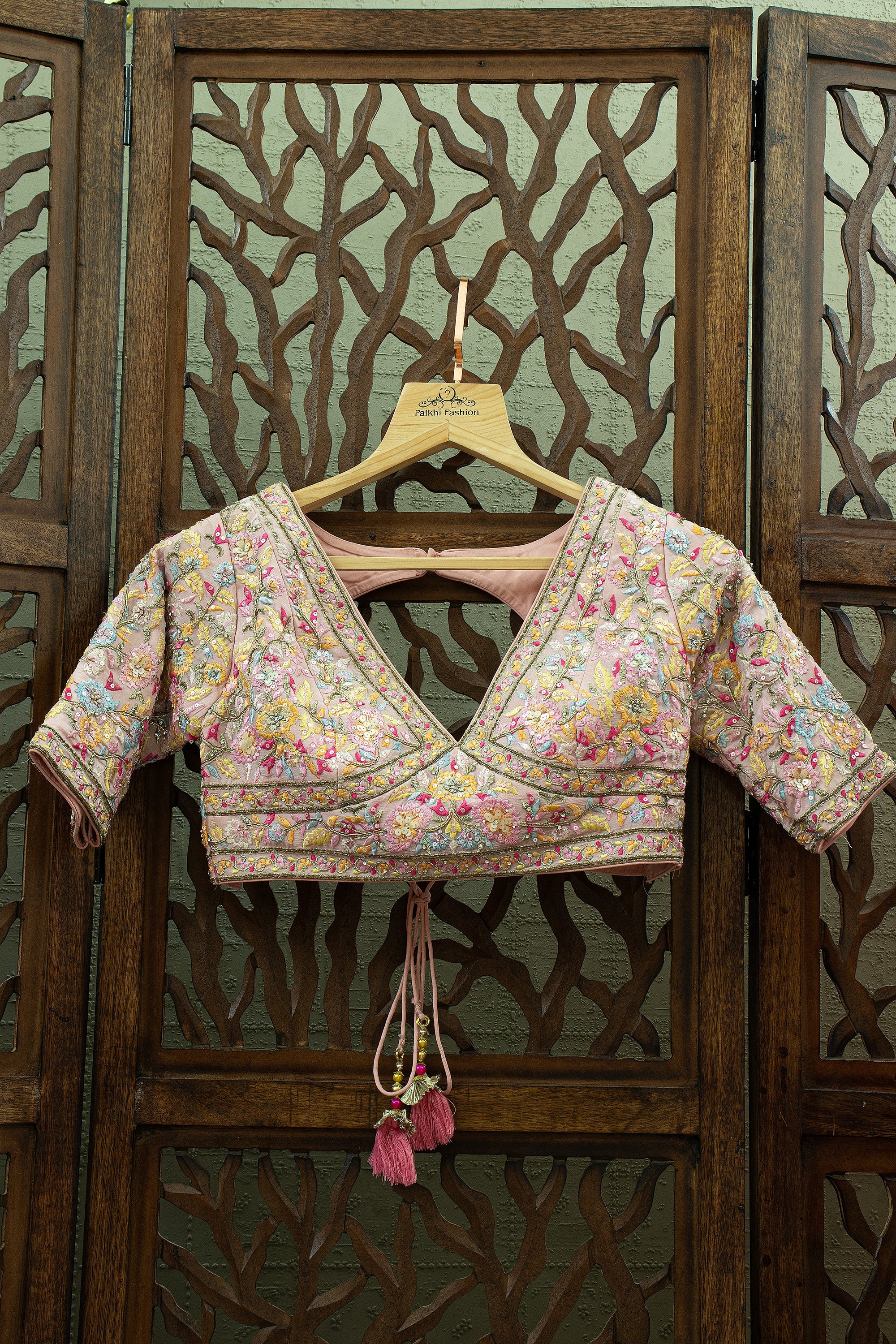 Pastel Bloom - Light Pink Embroidered Lehenga Set with Contrast Dupatta – Palkhi Fashion