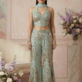 Pastel Glam - Designer Floral Embroidered Palazzo Set with Halter Blouse – Palkhi Fashion