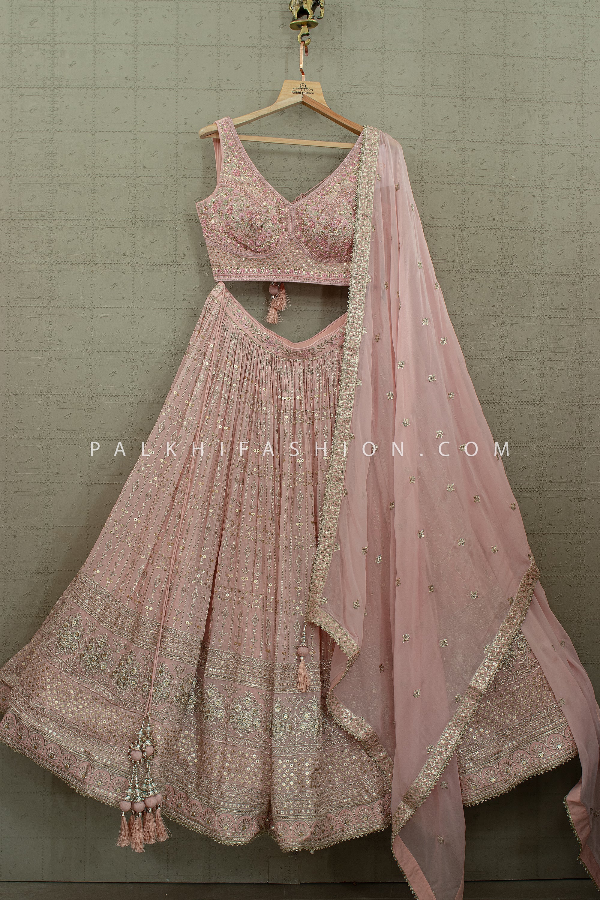 Pastel Glow - Blush Pink Embroidered Designer Lehenga Choli | Palkhi Fashion