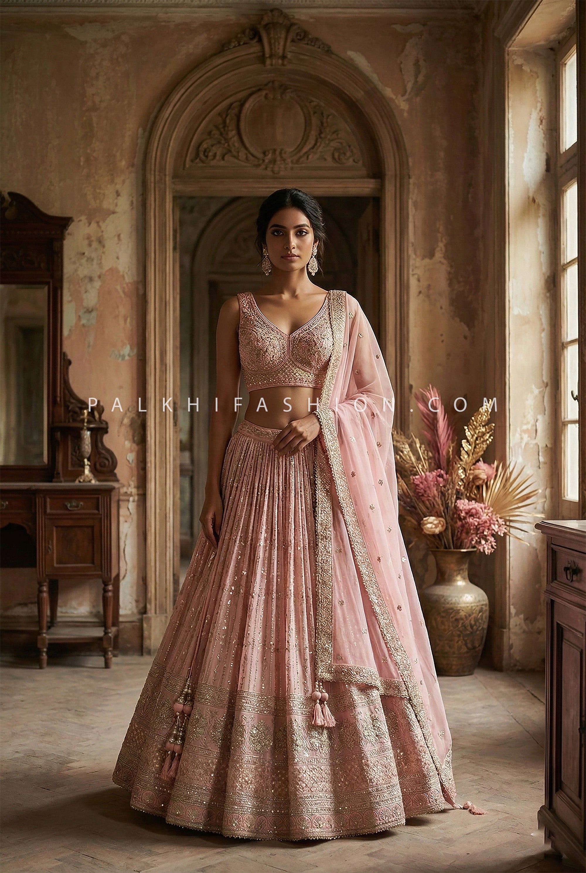 Pastel Glow - Blush Pink Embroidered Designer Lehenga Choli | Palkhi Fashion