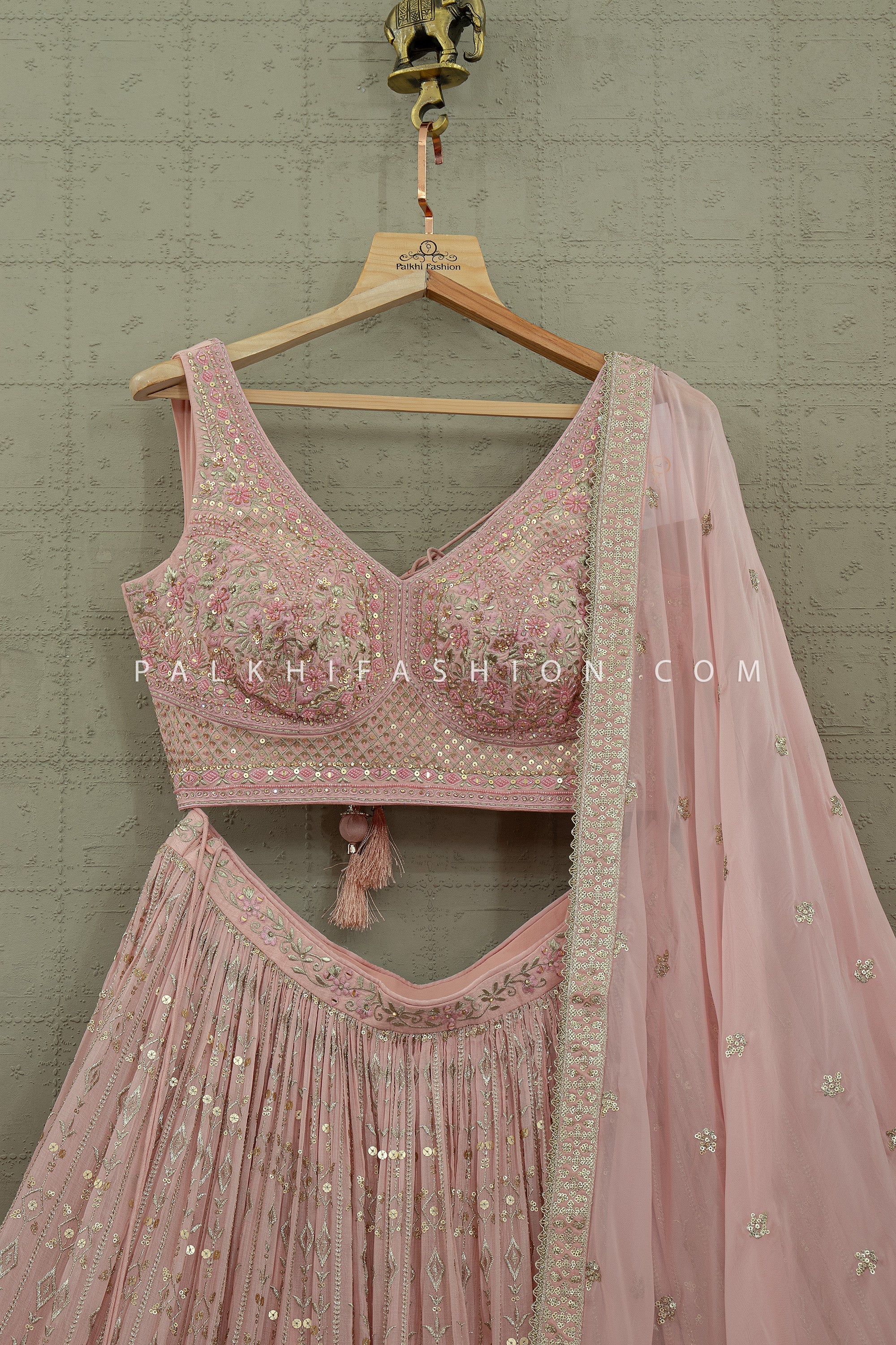 Pastel Glow - Blush Pink Embroidered Designer Lehenga Choli | Palkhi Fashion
