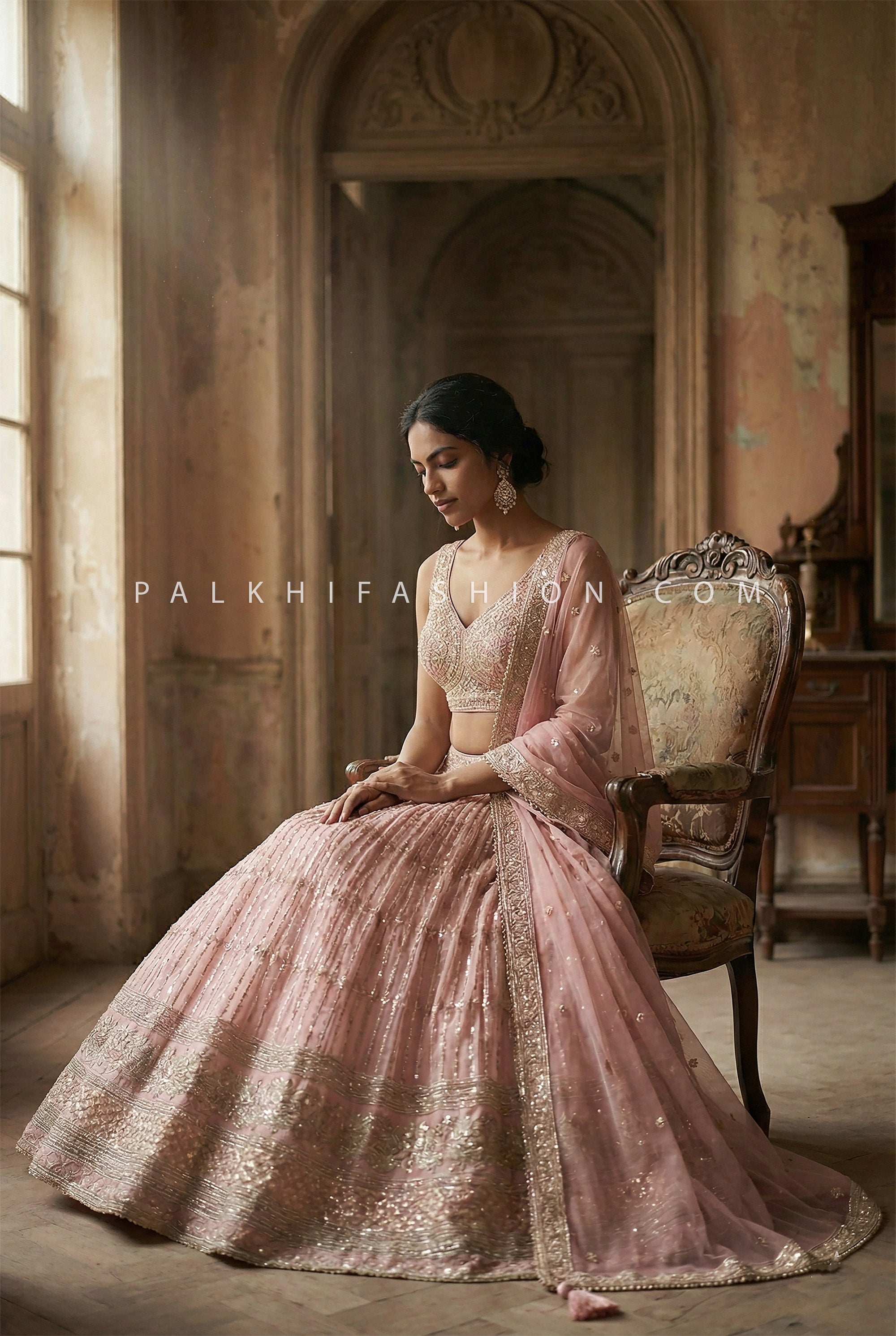 Pastel Glow - Blush Pink Embroidered Designer Lehenga Choli | Palkhi Fashion