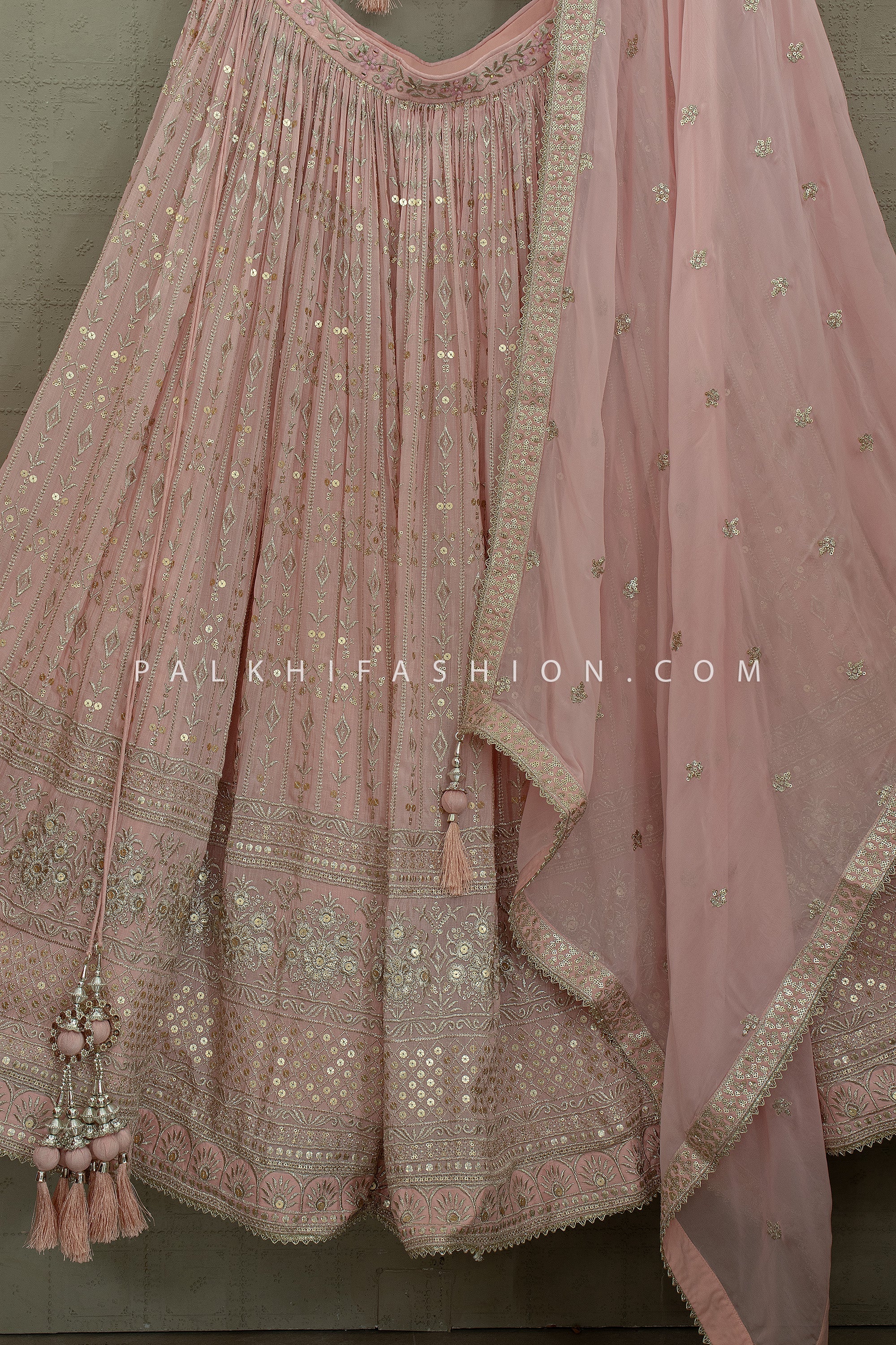 Pastel Glow - Blush Pink Embroidered Designer Lehenga Choli | Palkhi Fashion