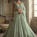 Pastel Grace - Designer Green Handwork Lehenga Set – Designer Festive Wear | Palkhi Fashion