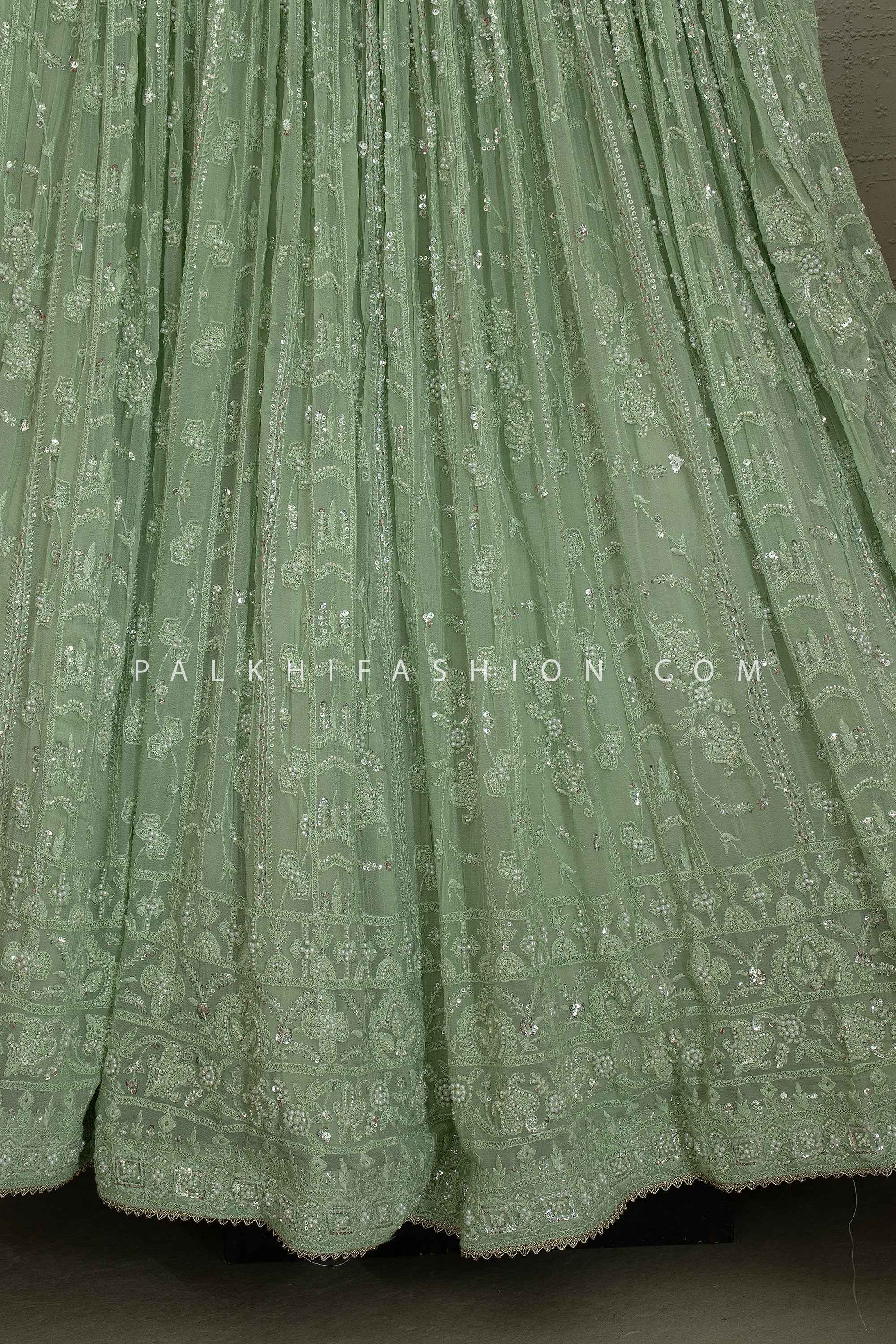 Pastel Grace - Designer Green Handwork Lehenga Set – Designer Festive Wear | Palkhi Fashion