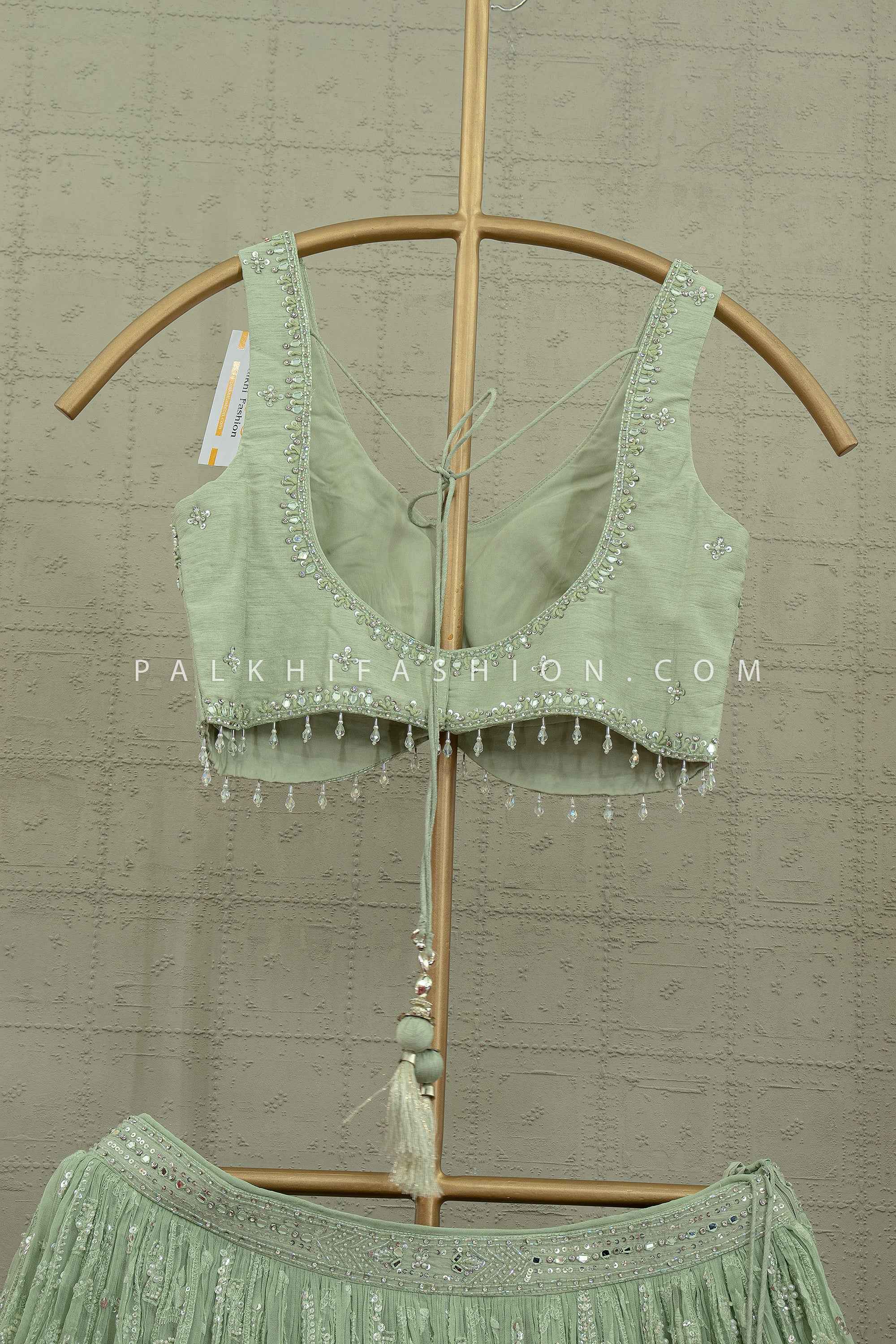 Pastel Grace - Designer Green Handwork Lehenga Set – Designer Festive Wear | Palkhi Fashion