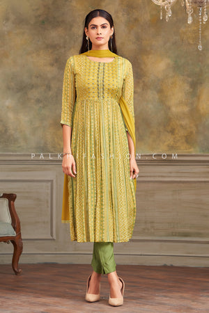 ✨ Pastel Grace: Yellow - Green Naira Cut Salwar Kameez – Palkhi Fashion