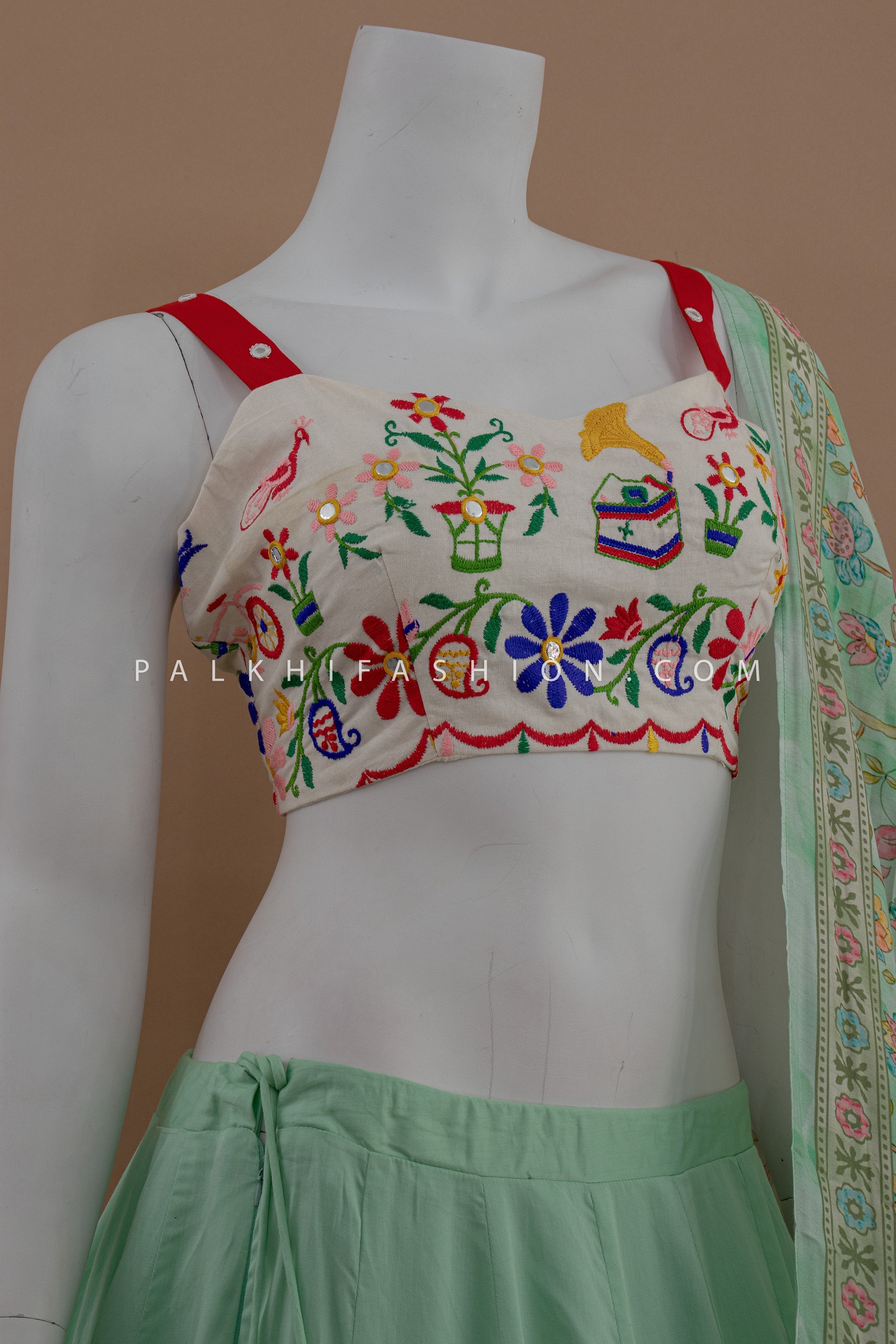 Pastel Green Chaniya Choli with Attractive Blouse & Dupatta – Palkhi Fashion