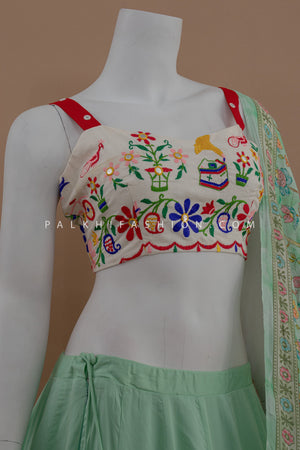 Pastel Green Chaniya Choli with Attractive Blouse & Dupatta – Palkhi Fashion