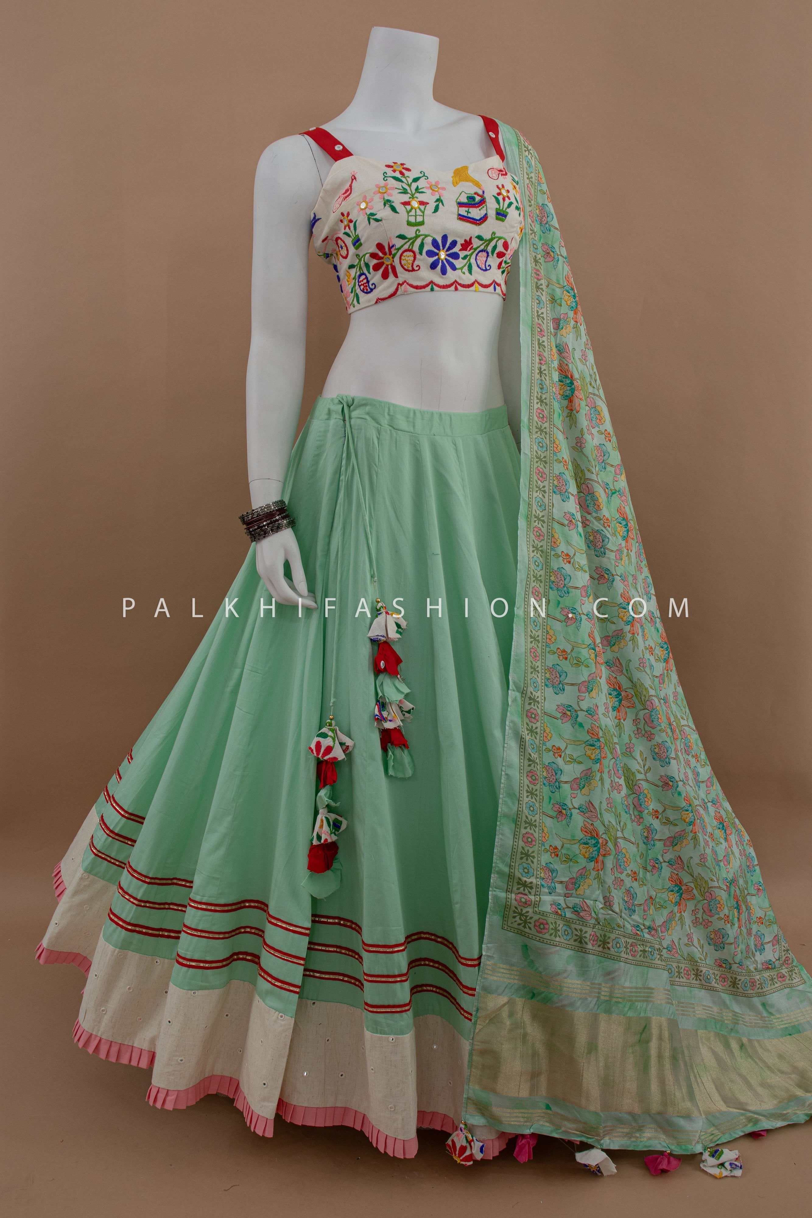 Pastel Green Chaniya Choli with Attractive Blouse & Dupatta – Palkhi Fashion