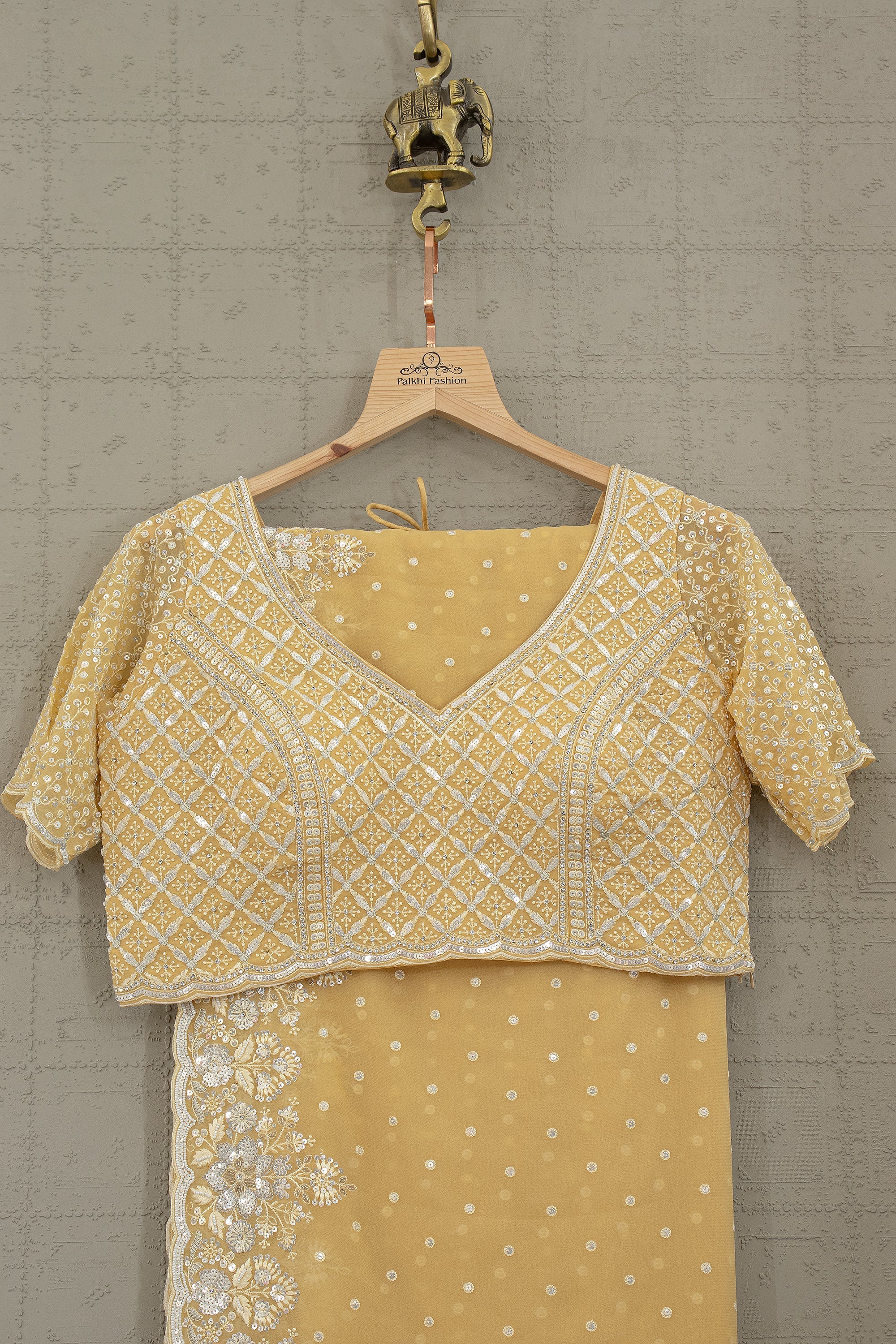 Pastel Yellow Embroidered Georgette Saree with Ready Blouse – Palkhi Fashion Houston