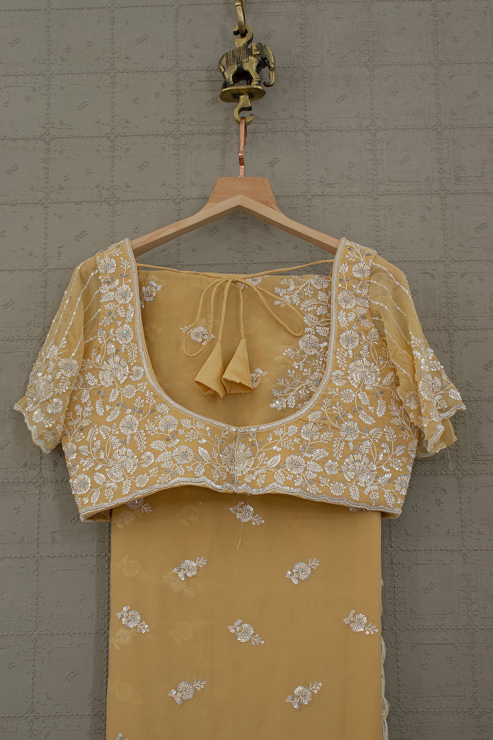 Pastel Yellow Embroidered Saree Set with Statement Blouse – Palkhi Fashion Houston