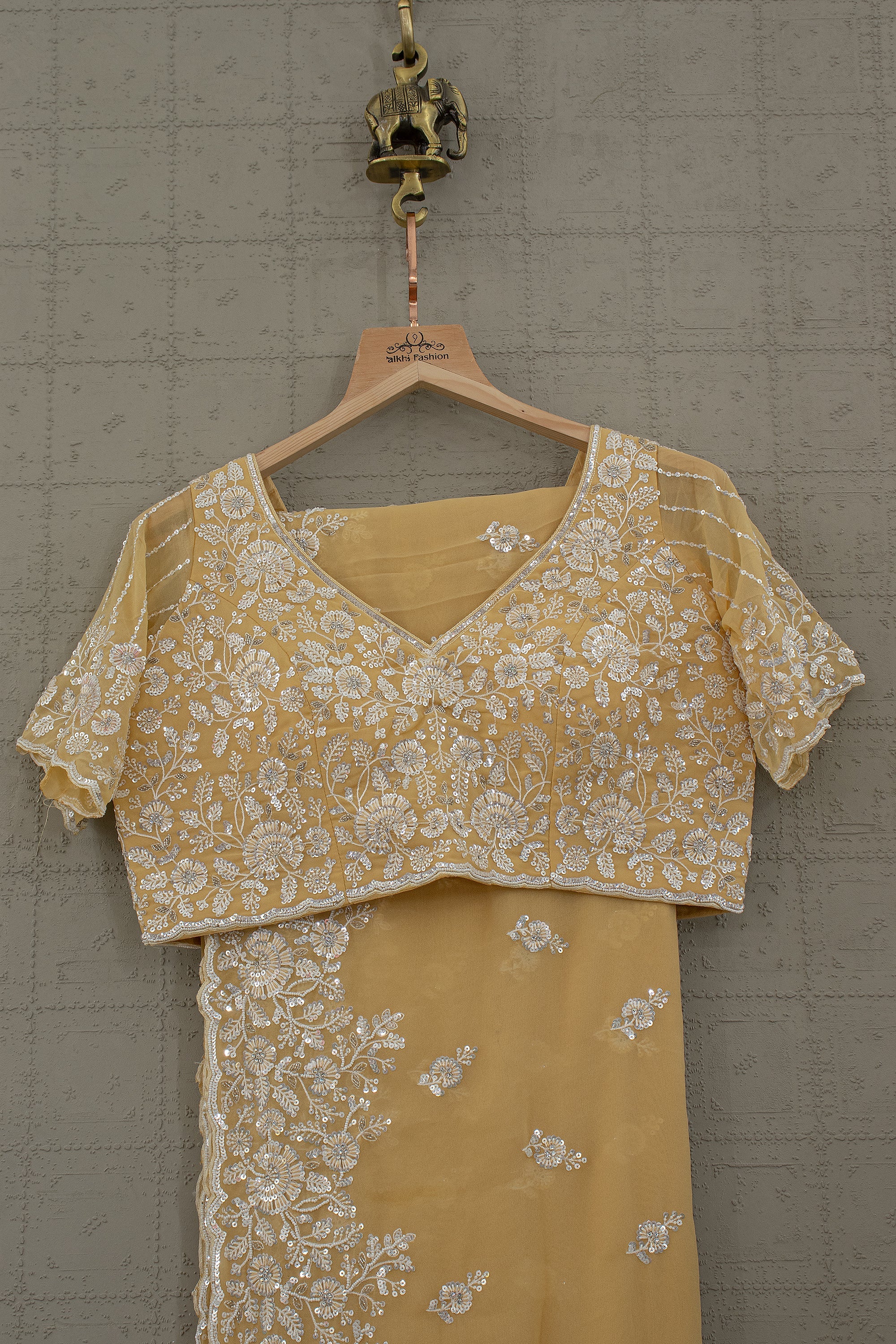 Pastel Yellow Embroidered Saree Set with Statement Blouse – Palkhi Fashion Houston