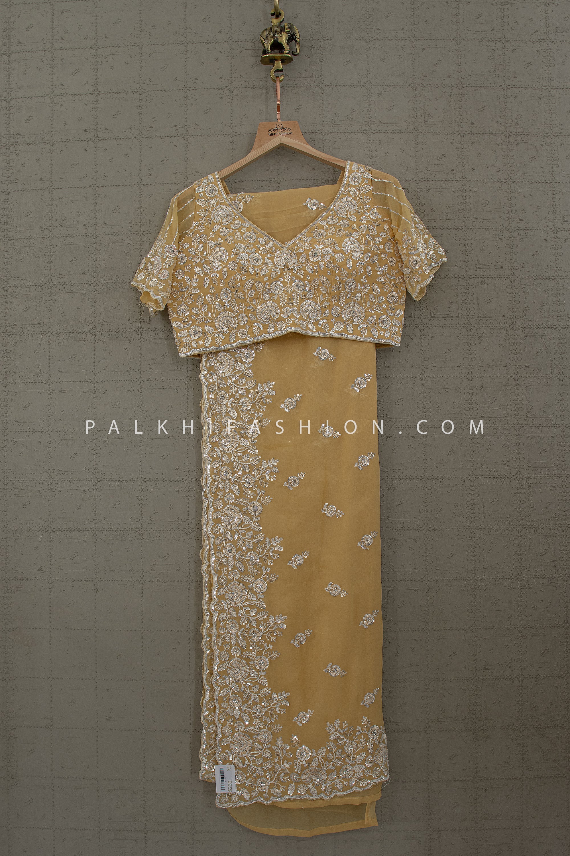 Pastel Yellow Embroidered Saree Set with Statement Blouse – Palkhi Fashion Houston