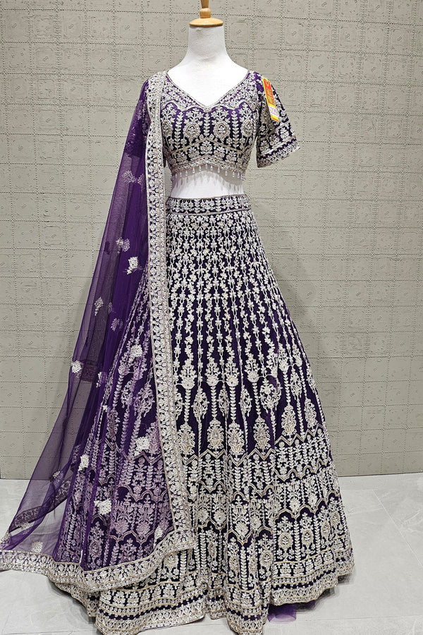 Purple Soft Net Lehenga Choli with Embroidery & Stone Work – Palkhi Fashion