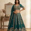 Peacock Green Elegance: Designer Teal Lehenga with Cutdana & Handwork – Palkhi Fashion USA