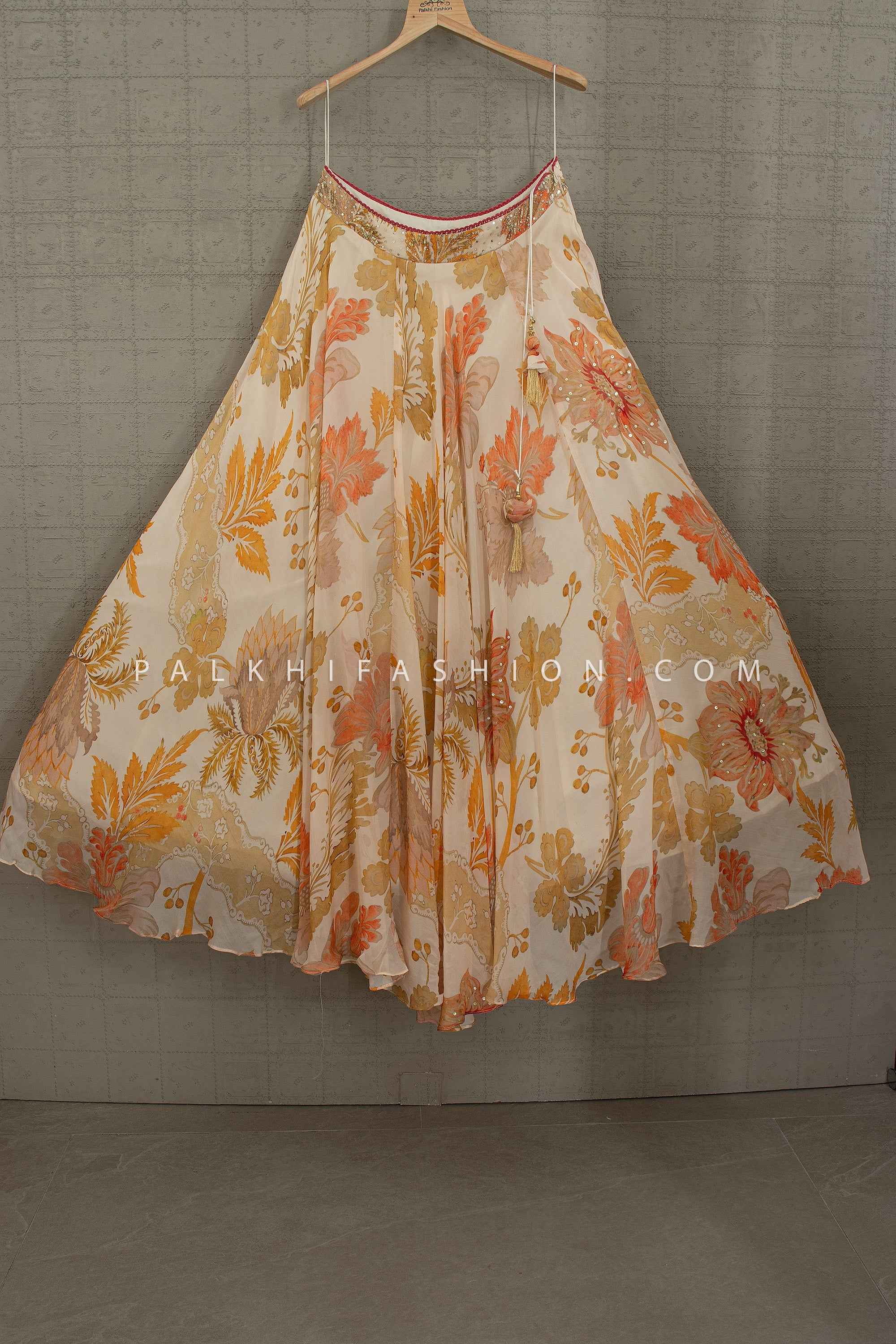 Petal Radiance— Champagne Peach Floral Designer Lehenga Set | Palkhi Fashion