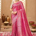 🌸 Petals & Paisleys: A Banarasi Silk Saree in Pink Color With Readymade Blouse