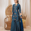 Petrol Blue Soft Cotton Silk Printed Kurta Sharara Set – Palkhi Fashion