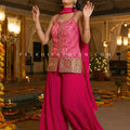 Pink Leheriya Bandhani Palazzo Set with Mirror & Stone Handwork | Palkhi Fashion
