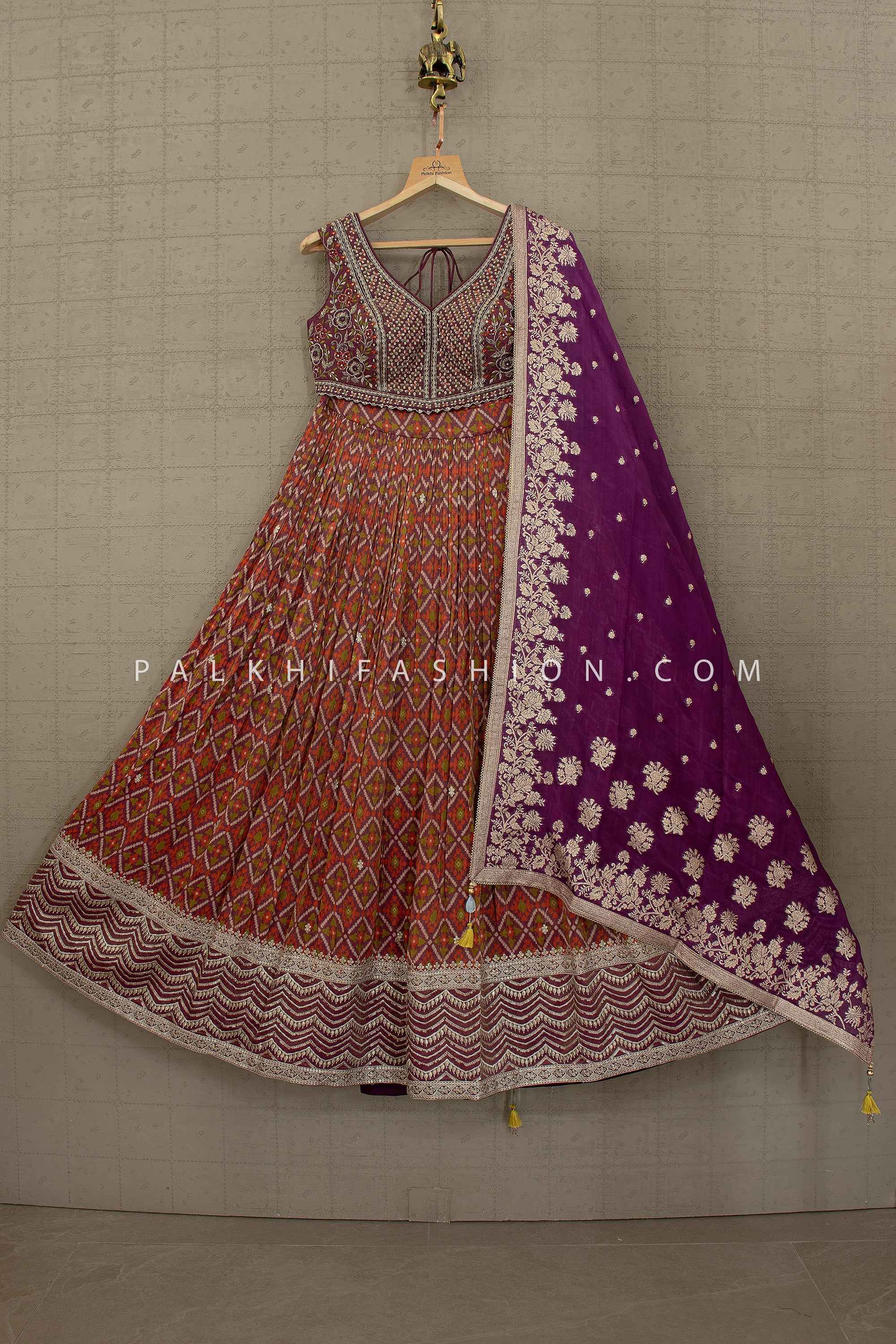 Plum Royal Patola Designer Lehenga Ikat Print Ensemble | Palkhi Fashion