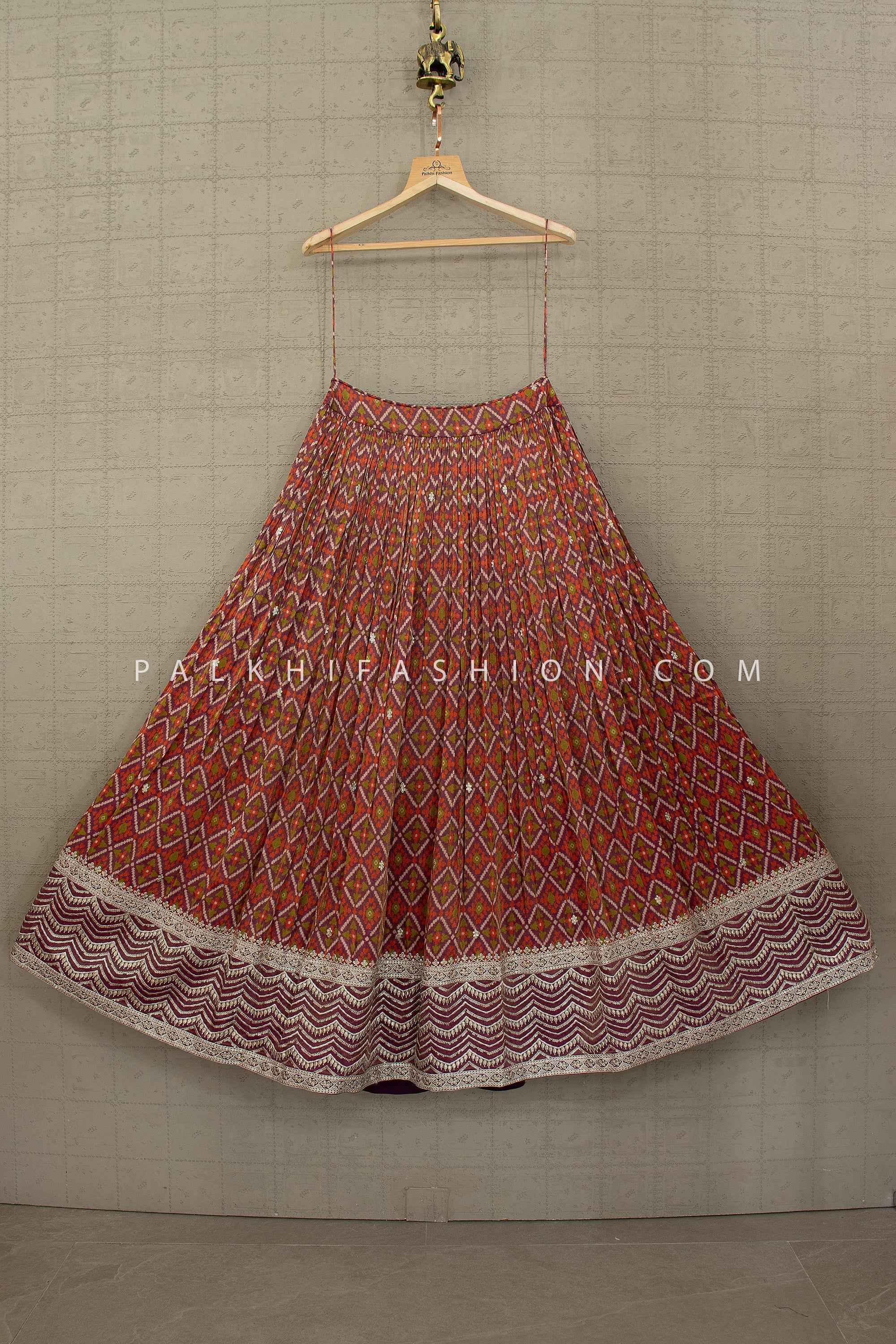 Plum Royal Patola Designer Lehenga Ikat Print Ensemble | Palkhi Fashion