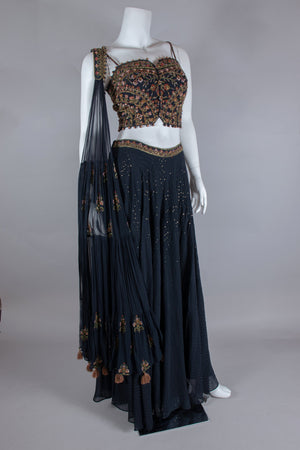 Premium Dark Blue Crop Top Palazzo Outfit with Handwork – Palkhi Fashion