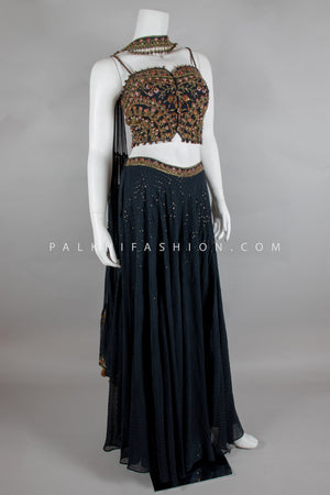 Premium Dark Blue Crop Top Palazzo Outfit with Handwork – Palkhi Fashion