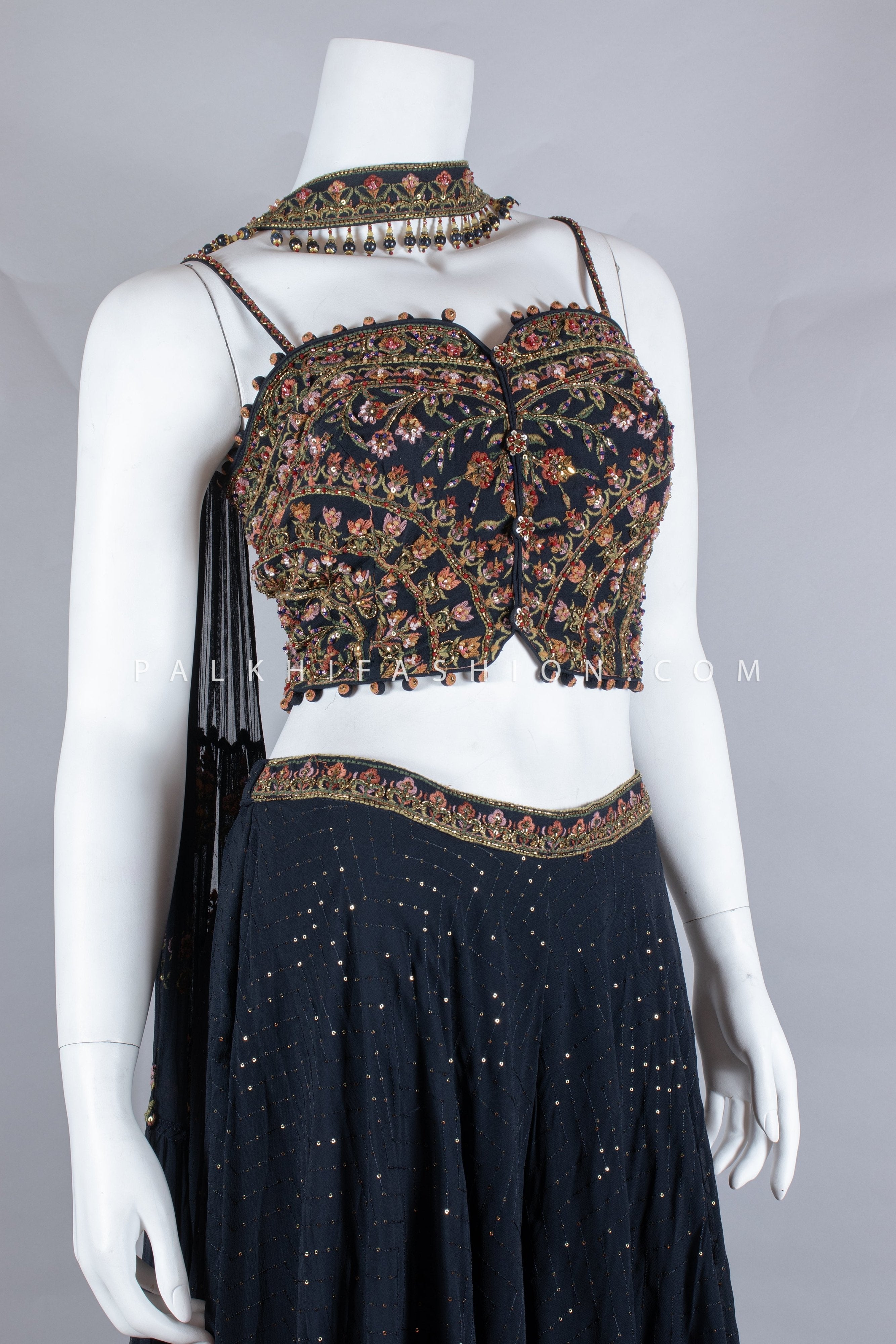 Premium Dark Blue Crop Top Palazzo Outfit with Handwork – Palkhi Fashion