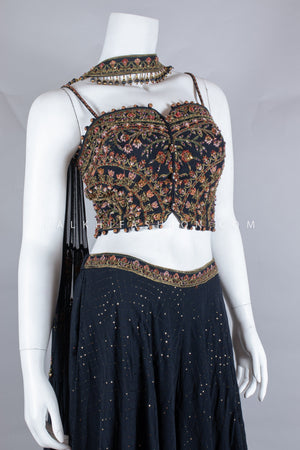 Premium Dark Blue Crop Top Palazzo Outfit with Handwork – Palkhi Fashion