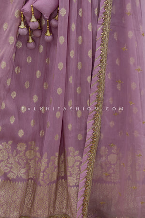Premium Lilac Banarasi Silk Lehenga Choli with Handwork Blouse – Palkhi Fashion