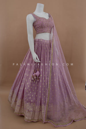 Premium Lilac Banarasi Silk Lehenga Choli with Handwork Blouse – Palkhi Fashion