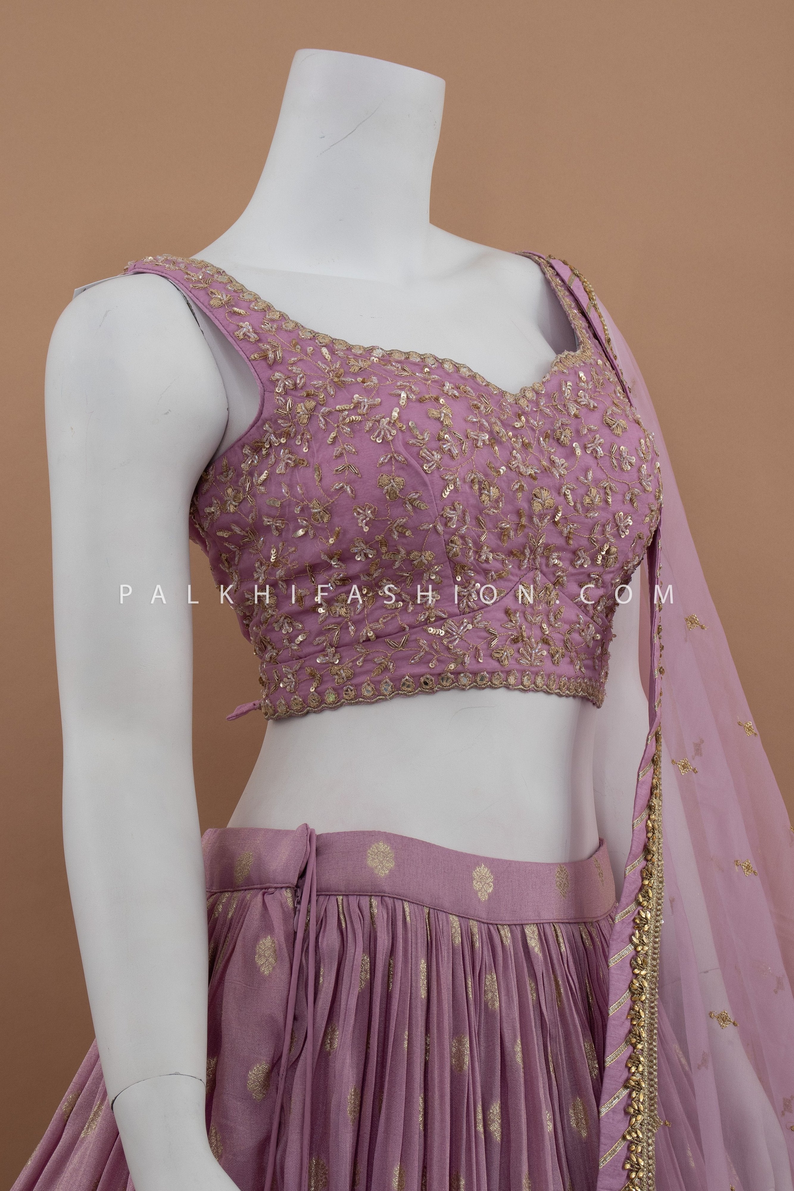 Premium Lilac Banarasi Silk Lehenga Choli with Handwork Blouse – Palkhi Fashion