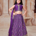 Purple Bandhani Lehenga Choli for Girls with Handwork Blouse