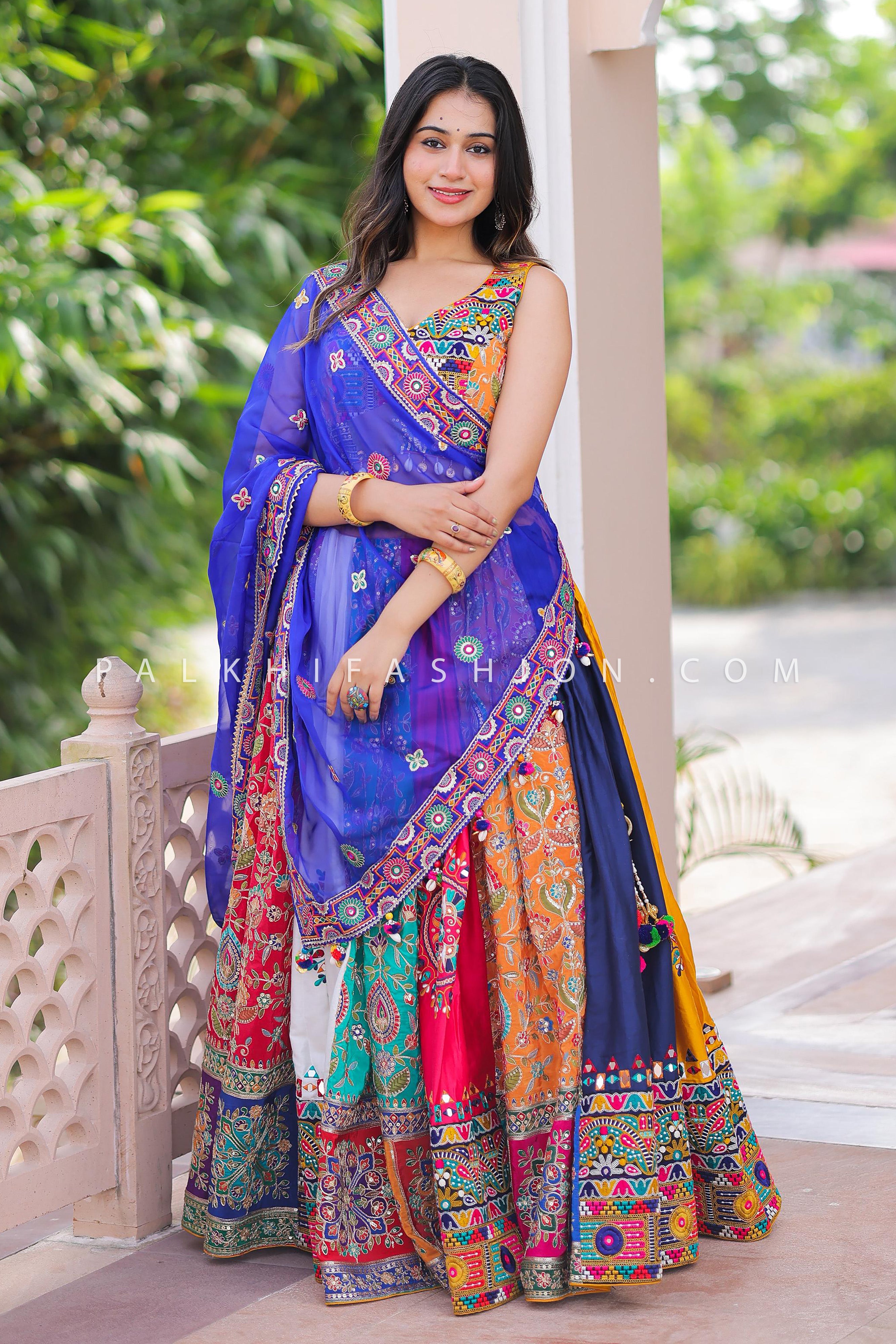 Raas Reloaded: Designer Multicolor Mirror Work Navratri Chaniya Choli Set – Palkhi Fashion