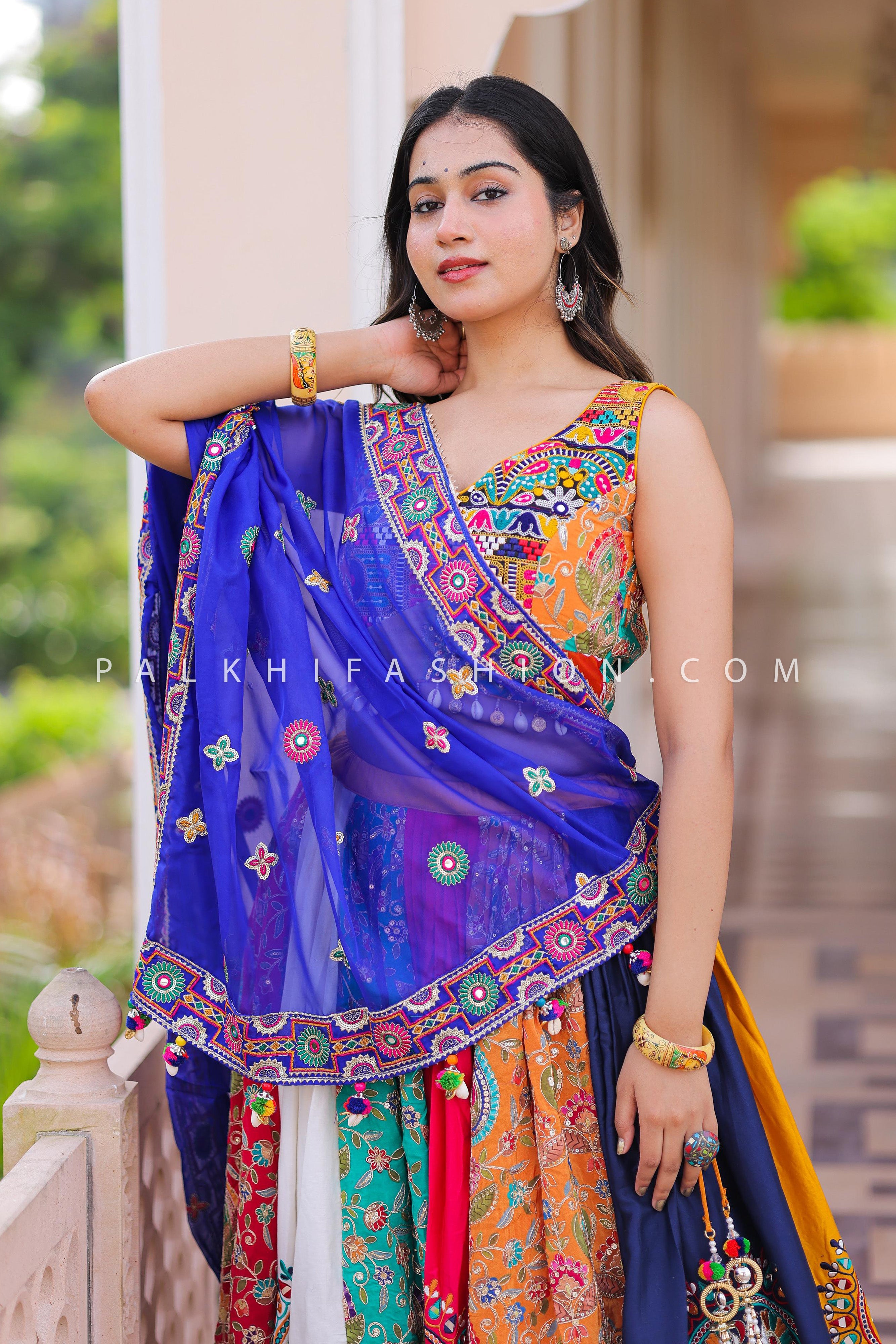 Raas Reloaded: Designer Multicolor Mirror Work Navratri Chaniya Choli Set – Palkhi Fashion