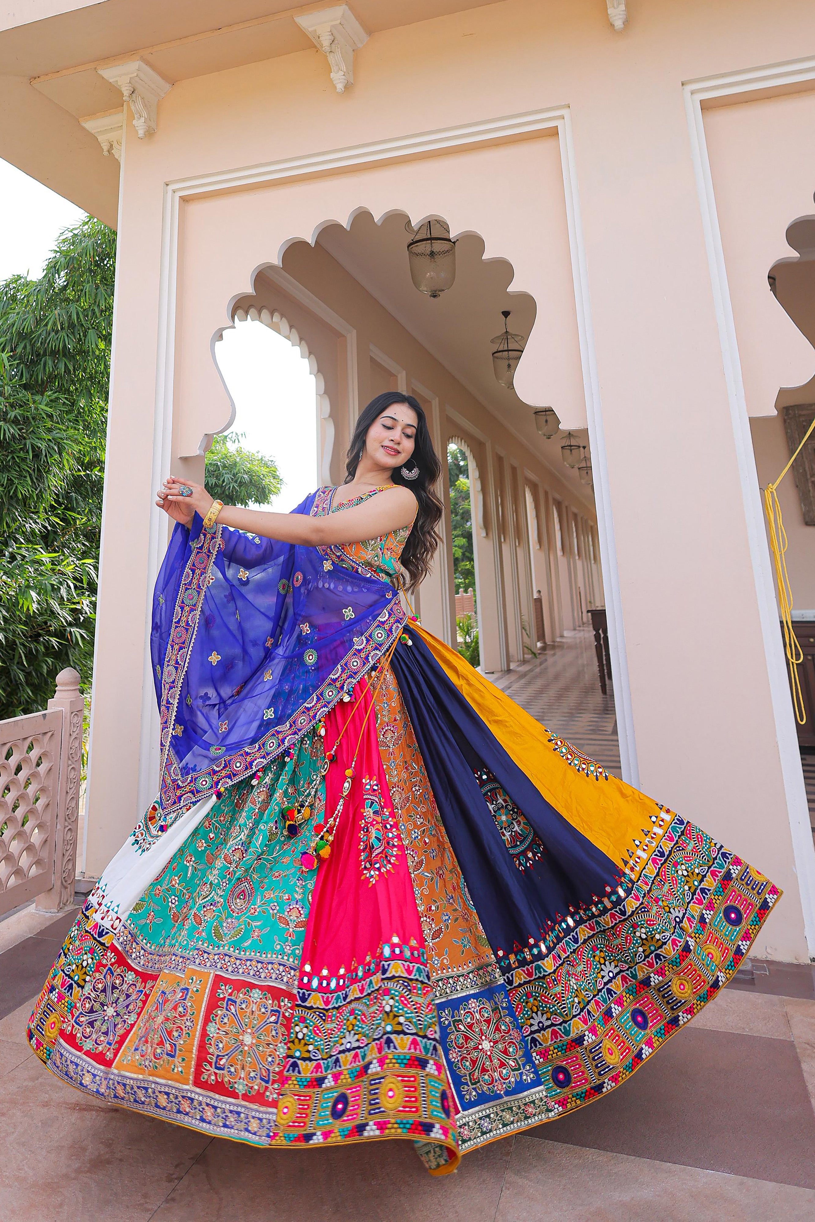 Raas Reloaded: Designer Multicolor Mirror Work Navratri Chaniya Choli Set – Palkhi Fashion
