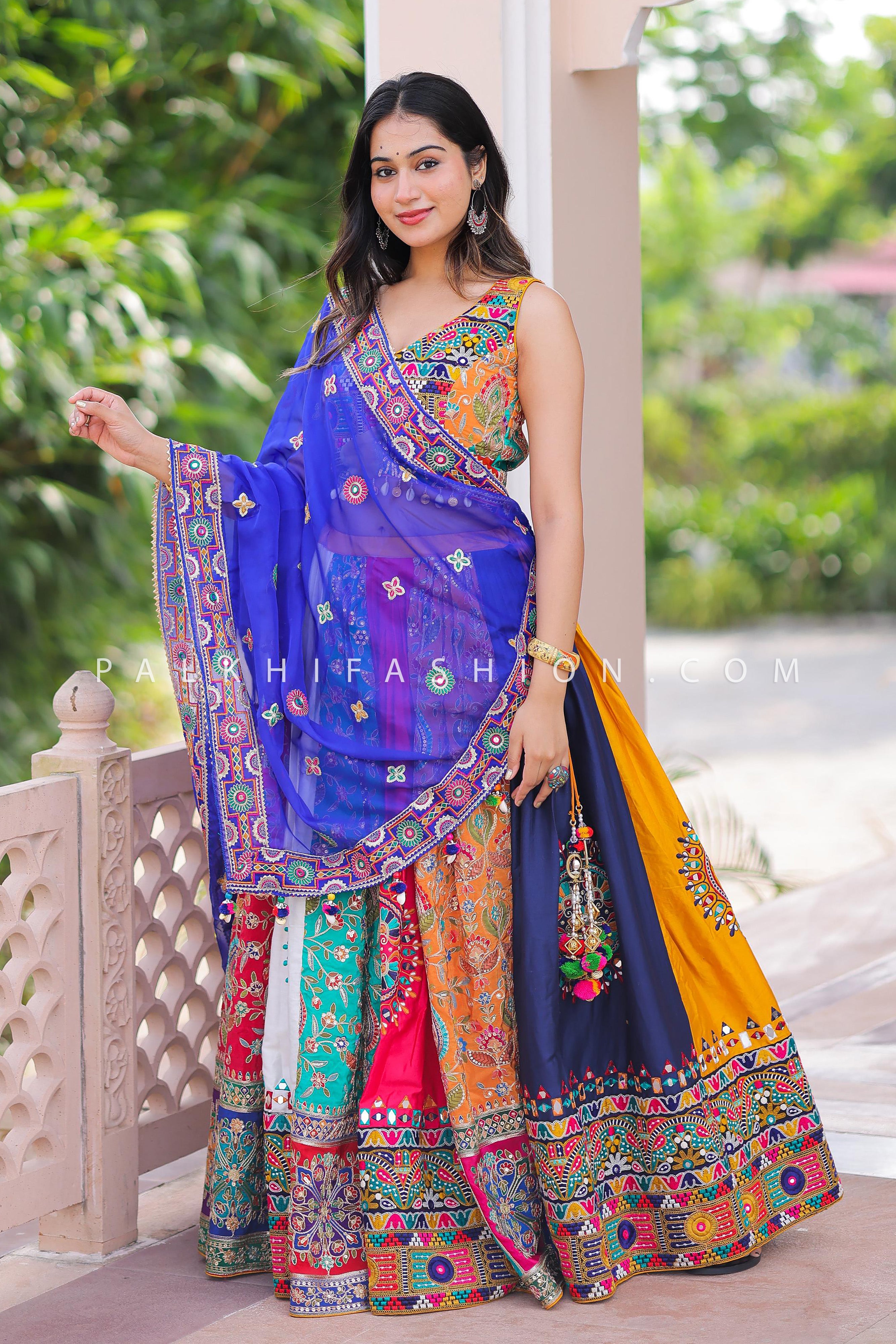 Raas Reloaded: Designer Multicolor Mirror Work Navratri Chaniya Choli Set – Palkhi Fashion