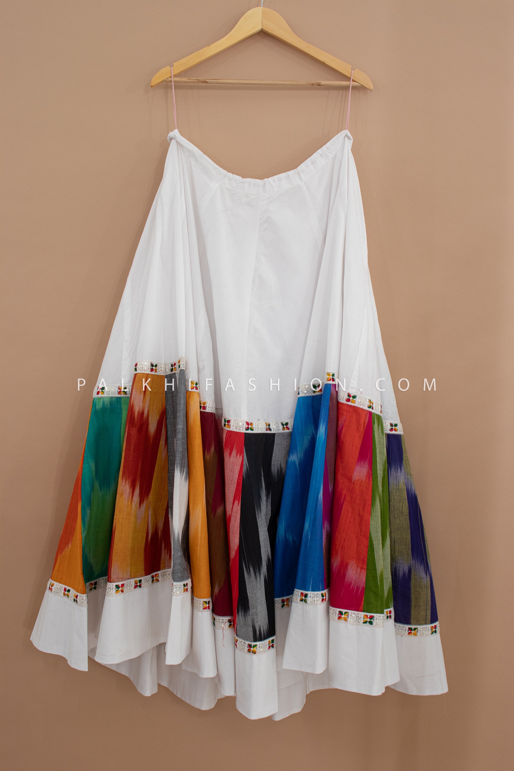 🌈 Raas Rhapsody: White Cotton Navratri Chaniya Choli with Multicolor Ikat – Palkhi Fashion